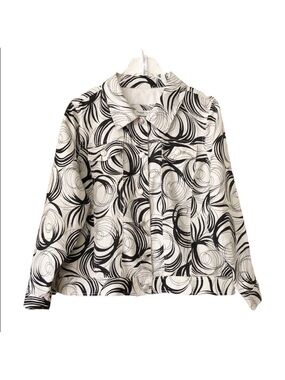 Vintage | Linen Black White Print Jean Jacket 1X Spring